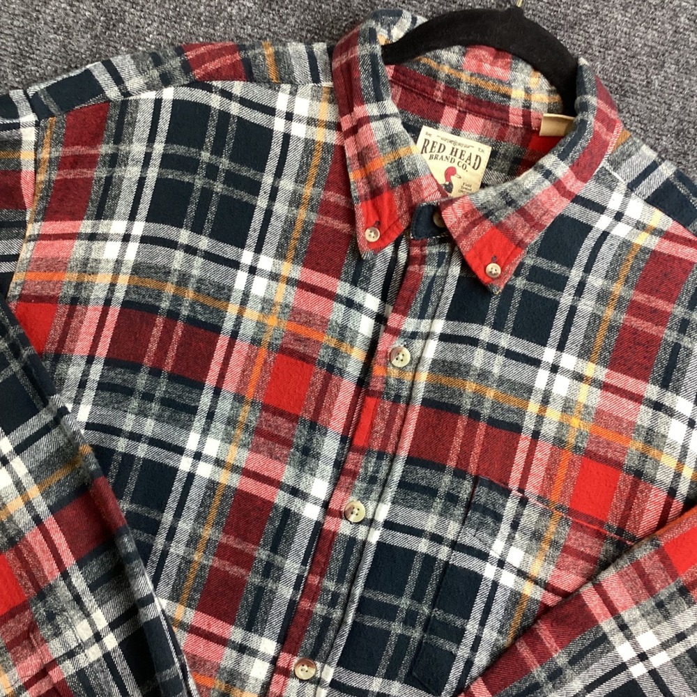 Red Head Brand Co Mens XL Flannel Shirt Red Navy Blue Plaid Button Down XL 230